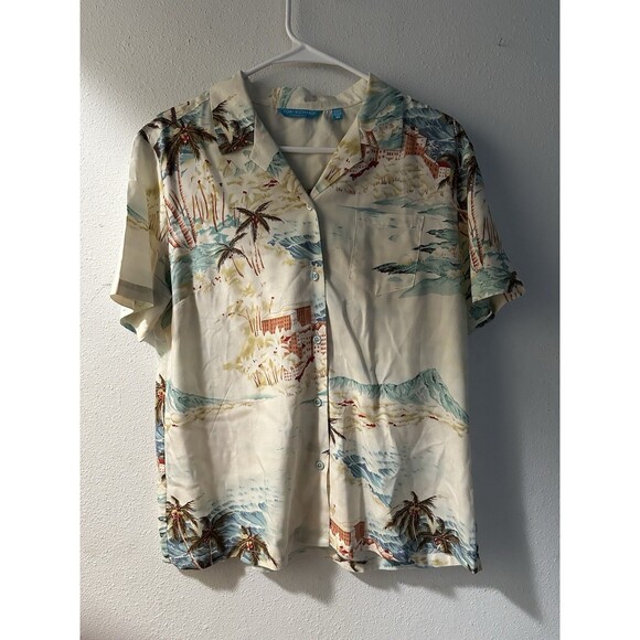 TORI RICHARD Hawaiian Button Shirt Mens M, Viscose Tan/Red C 44” L29” - Picture 2 of 6